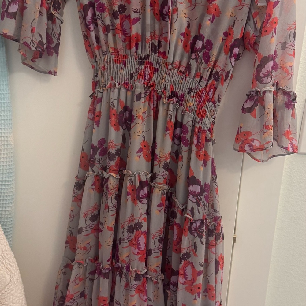 Misa Los Angeles Purple and Red Floral Maxi Dress